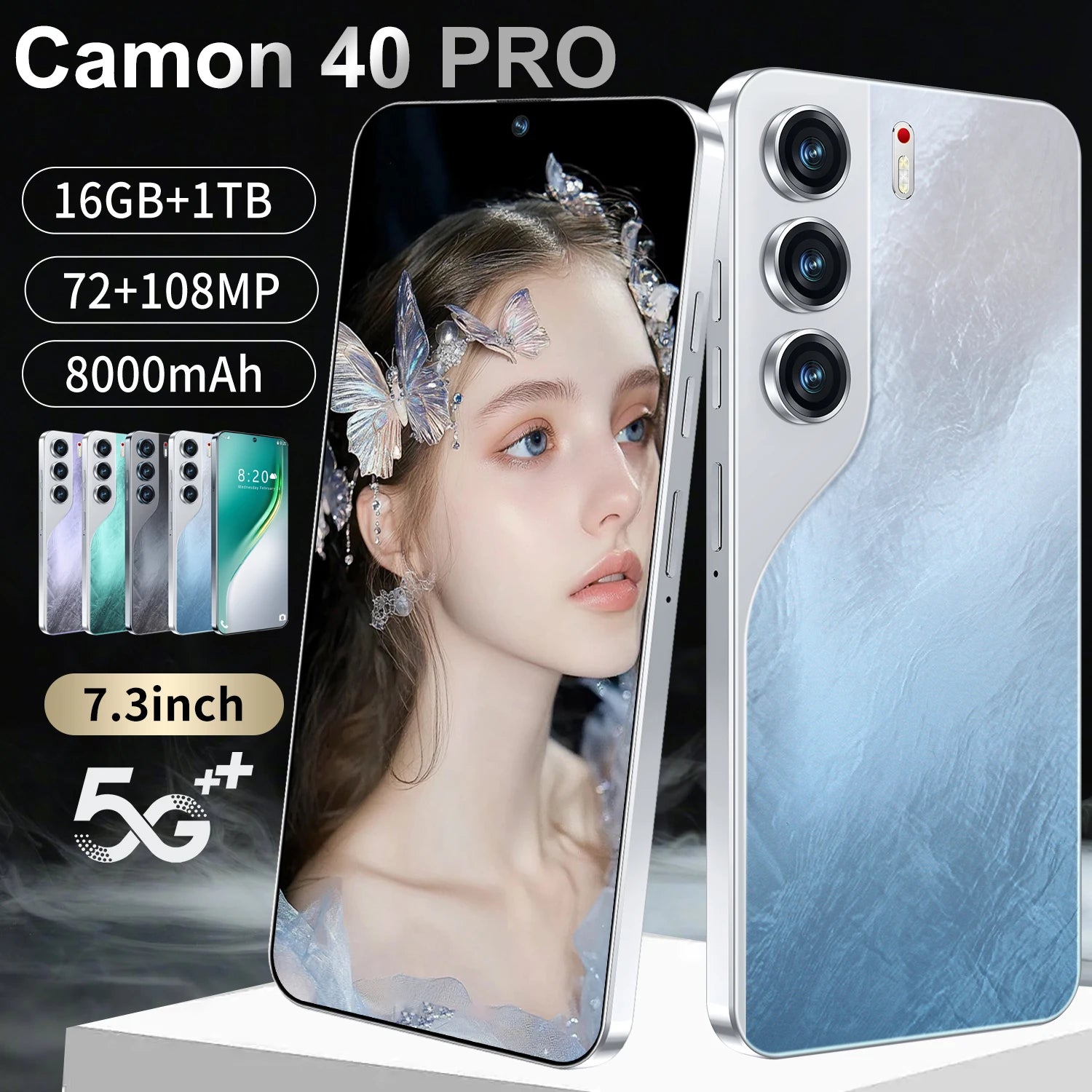 Camon 40 Pro Power smartphone in silver featuring 1TB storage and 108MP camera, gallery view 3