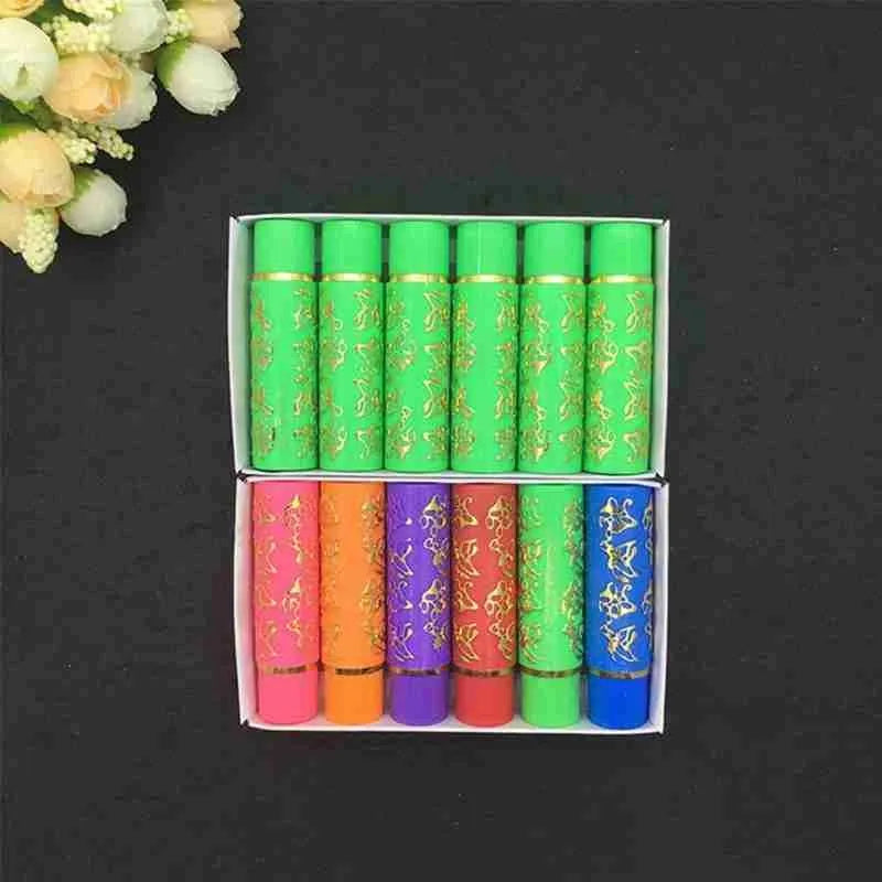 6pcs magic color-changing lipstick set with butterfly print, long-lasting lip makeup in colorful tubes.