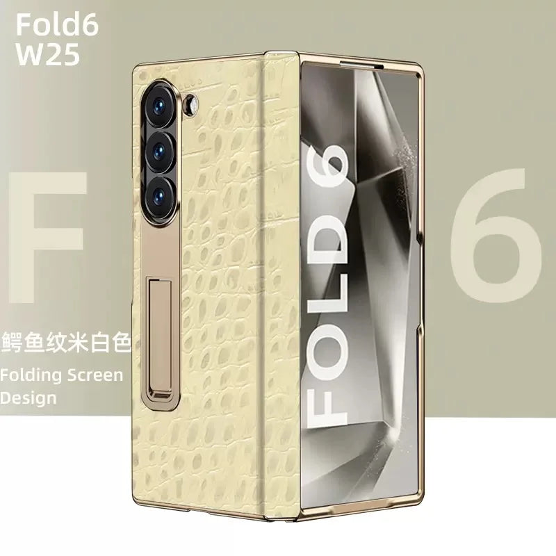 Gradient Colorful Crocodile Genuine Leather Electroplated Hinge Tempered Screen Protector for Samsung Galaxy ZFold 6 Z Fold 5 6beige OPP Bag Tidesmit