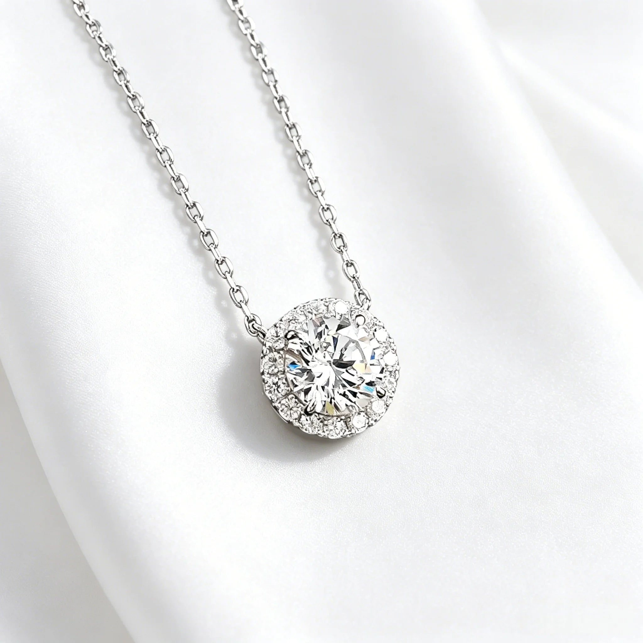 White Gold 14K Solid Gold Solitaire Pendant Necklace with 1ct Lab Grown Diamond Luxury Women's Party Gift Collection
