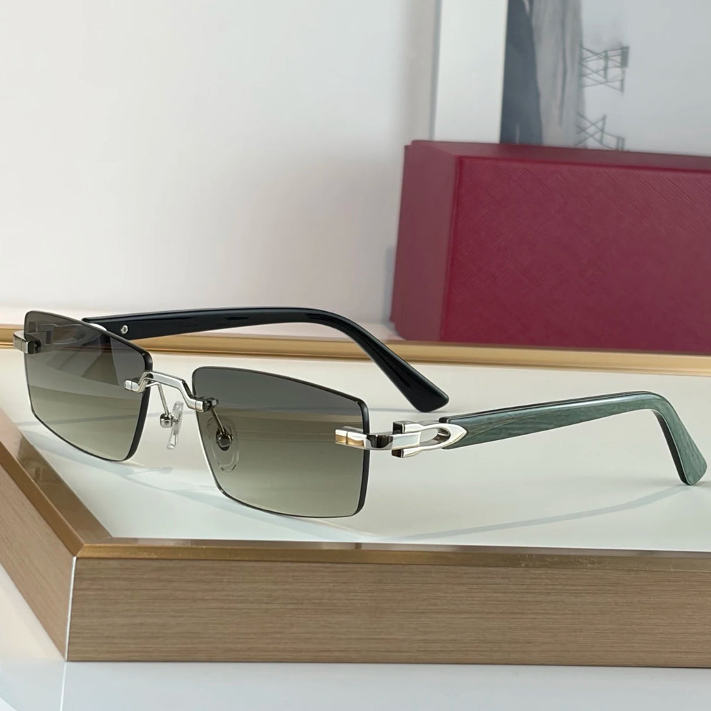 2026 Brand Designer Luxury Men's Sunglasses Rectangular Borderless Gradient Lens Unisex Titanium Frame UV400 Optical Properties
