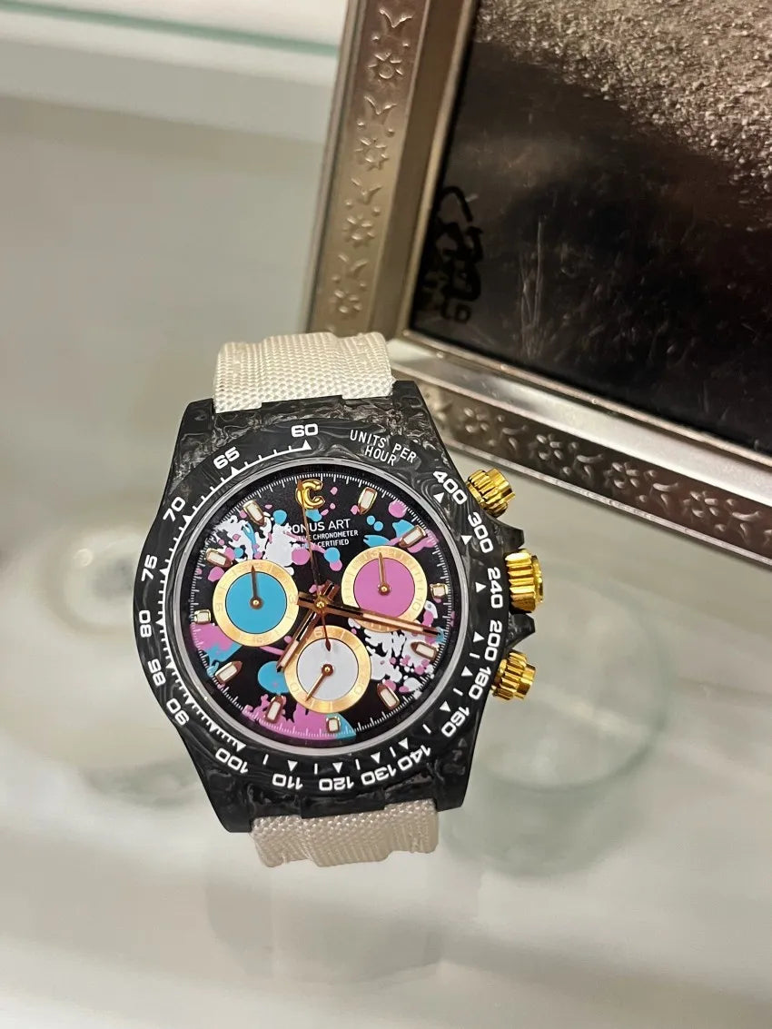 Day-tona Limited Edition Graffiti-Style Mechanical Watch-Carbon Fiber Case 40mm Sapphire Crystal Glass Pointer Hangzhou 20mm