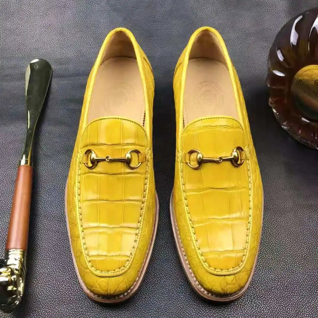 Wholesale High End Goodyear Men Loafers Dress Alligator Fashion Shoes Men Genuine Leather Crocodile Yellow Casual Men Shoes