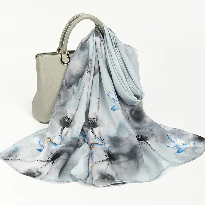 Custom Fashion Headwraps Women Silk Scarves Luxury Mulberry Silk Hijab Muslim Ultralight Ladies Scarf Digital Print