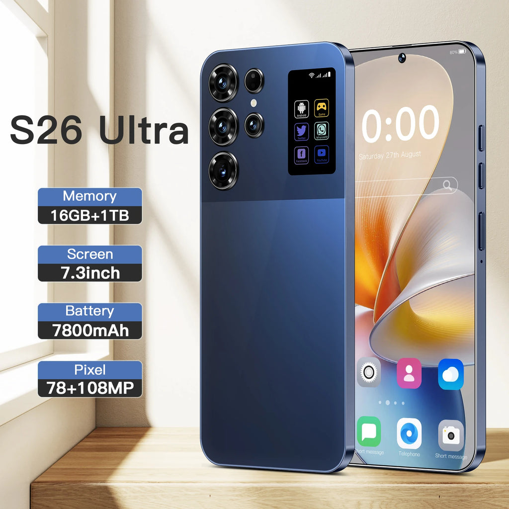 Original S26 Ultra 7.3 inch 5G smartphone with 16GB RAM 1TB storage and 108MP camera in gallery view