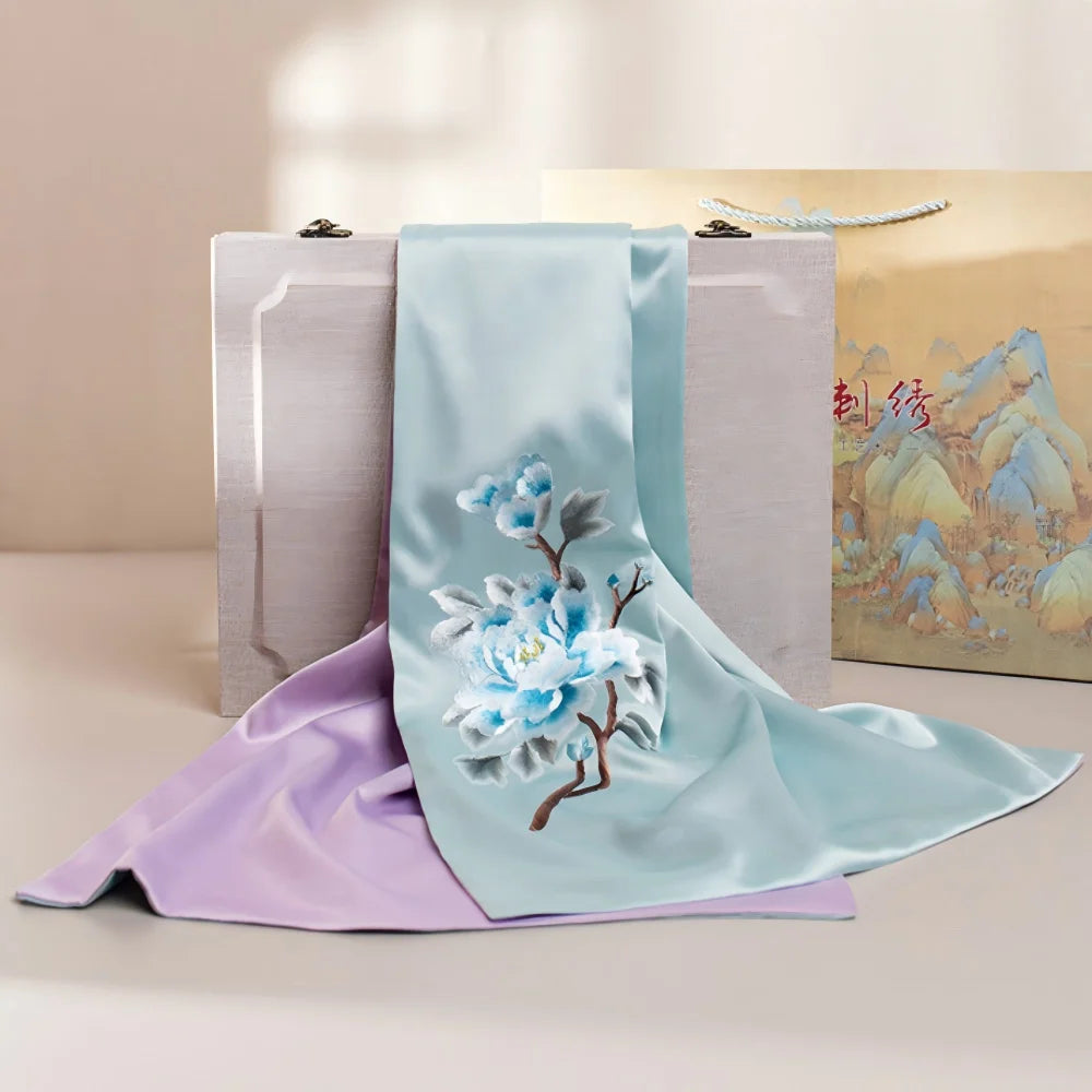 Luxury Artisan Gift Box: Embroidered Silk Scarf with Brooch