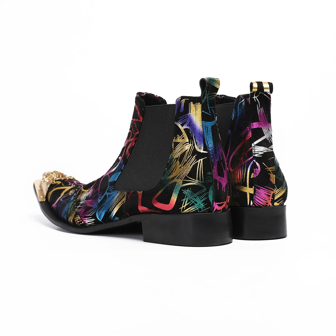 NA948 Pattern Boots for Men Metal Decor Leather Western Men's Boots Street Style Man Shoes