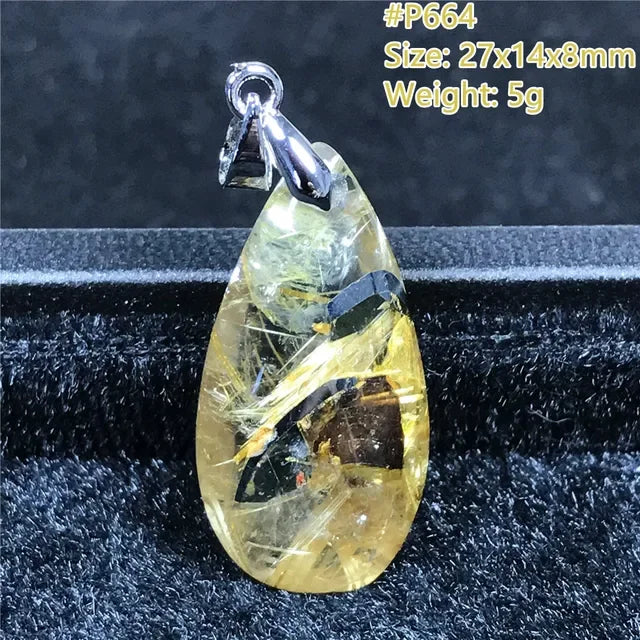Natural Gold Rutilated Quartz Sterling Silver Pendant Necklace for Women & Men Healing Wealth Gift CCGTC Certified AAAAA