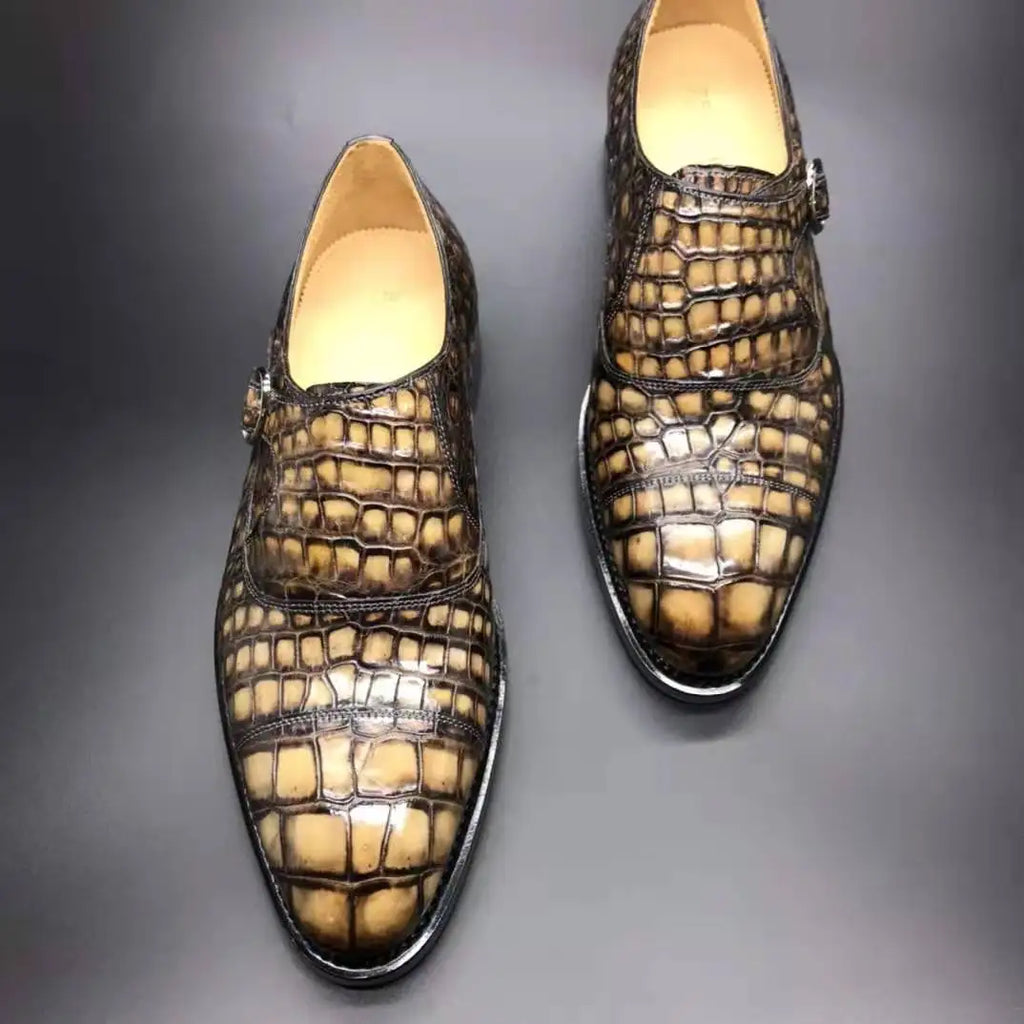 Goodyear High Quality Luxury Shoes Men Monk Strap Genuine Crocodile Leather Shoes for Men Custom Alligator Skin Men's Shoes