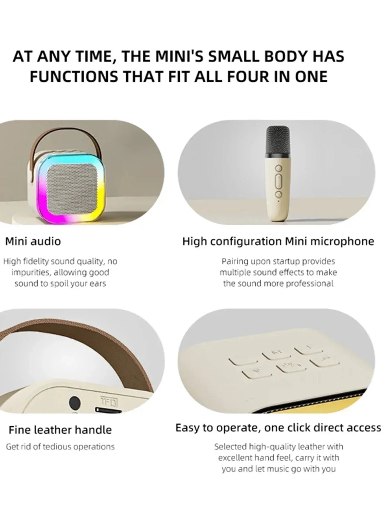 1 Mic K12 Karaoke Machine Bluetooth Speaker Wireless Microphones RGB LED Colorful Lights Ambient Lighting Singing Speaker - Tidesmit