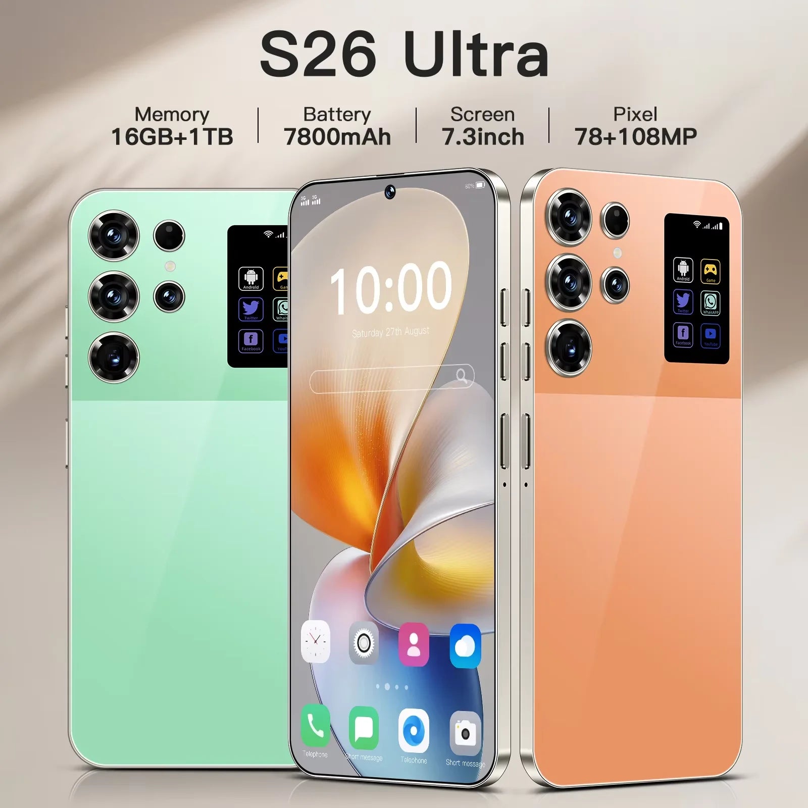 Ultra 7.3 Inch 16GB+1TB 5G Smartphone 72+108MP HD Camera Dual Card 5G Android 14.0 Unlocked Cellphone Tidesmit