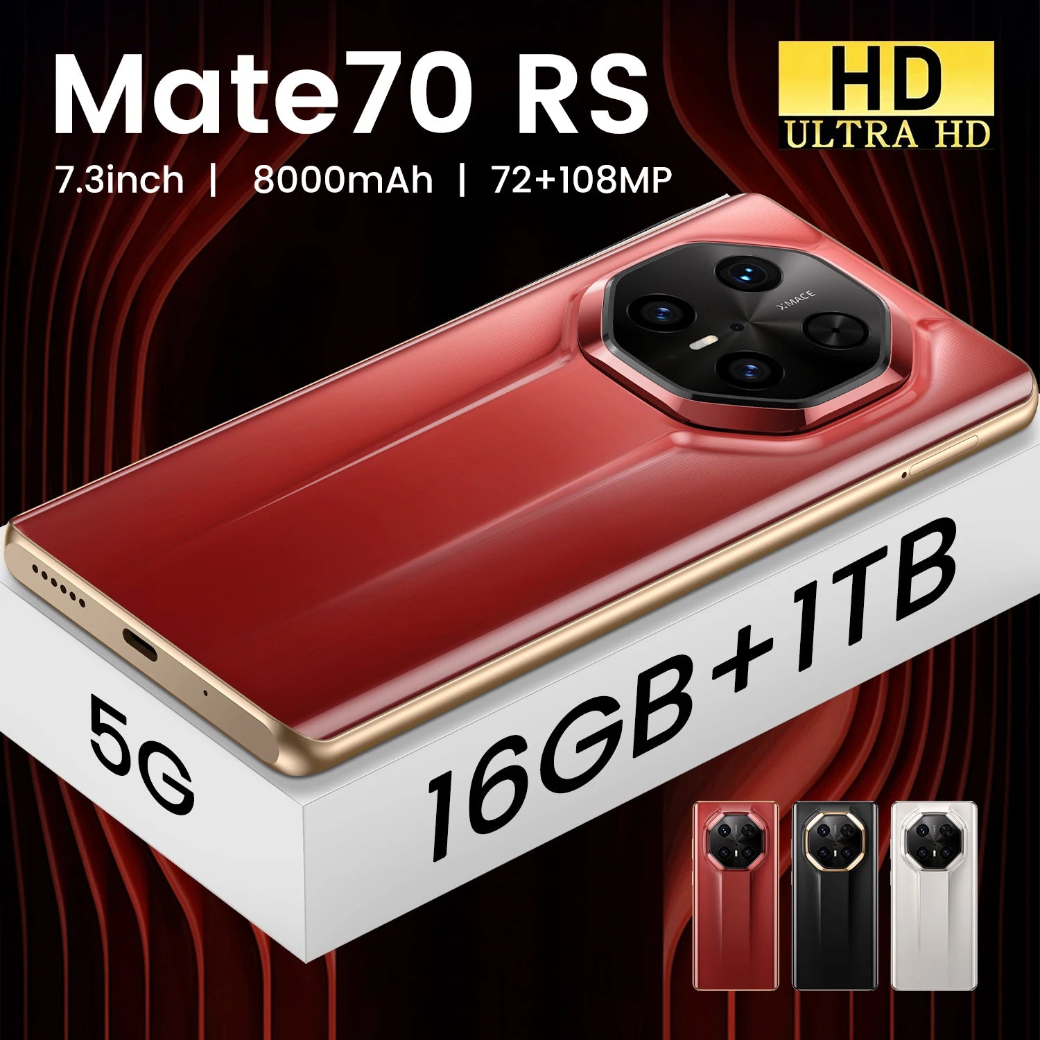 Brand New 5G for MT 70 RS Deca Core Smartphone 7.3 Inch 144Hz Curved Screen 16GB+1TB Memory 108MP Rear English Spanish Tidesmit