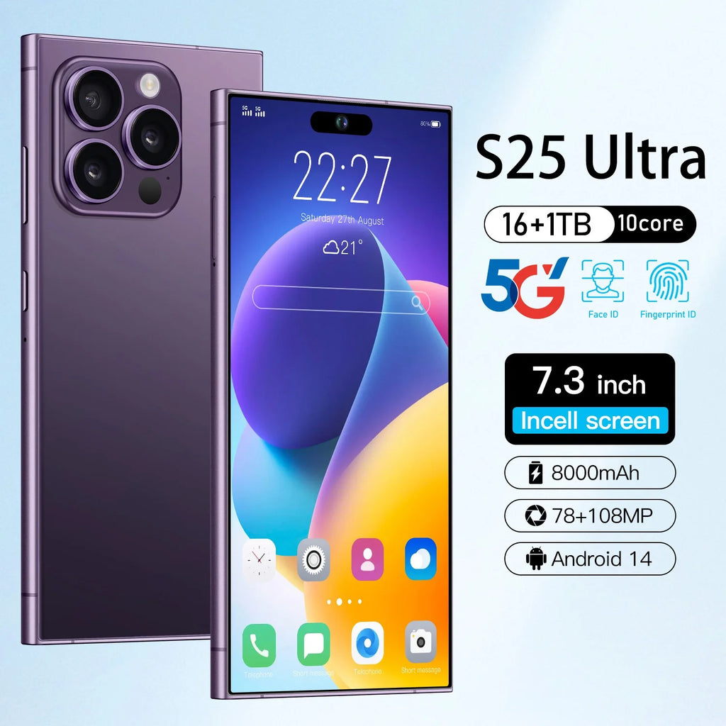Tidesmit S25Ultra smartphone features a 7.3-inch display 20MP camera and built-in stylus pen design
