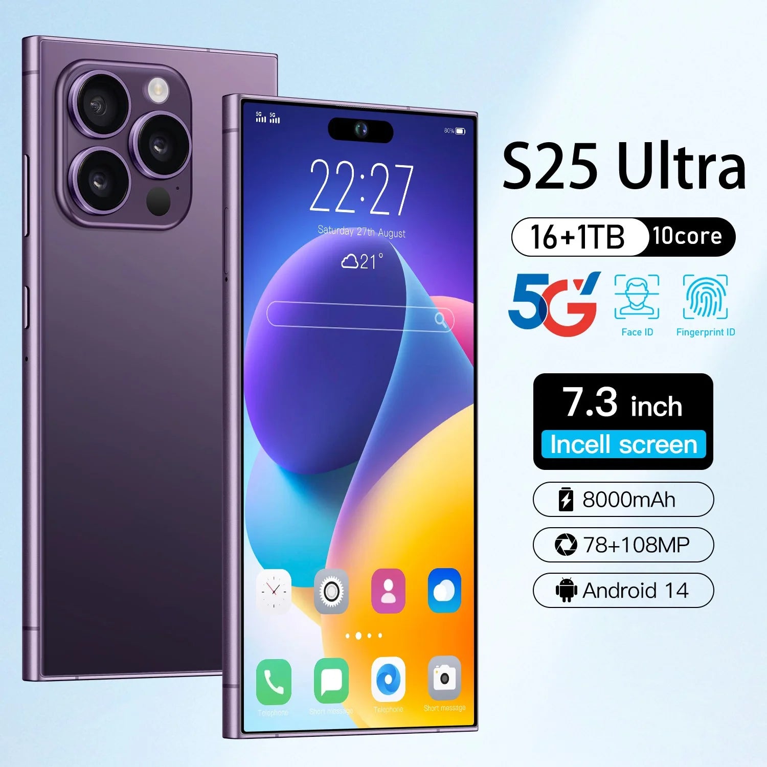 Tidesmit S25Ultra smartphone features a 7.3-inch display 20MP camera and built-in stylus pen design