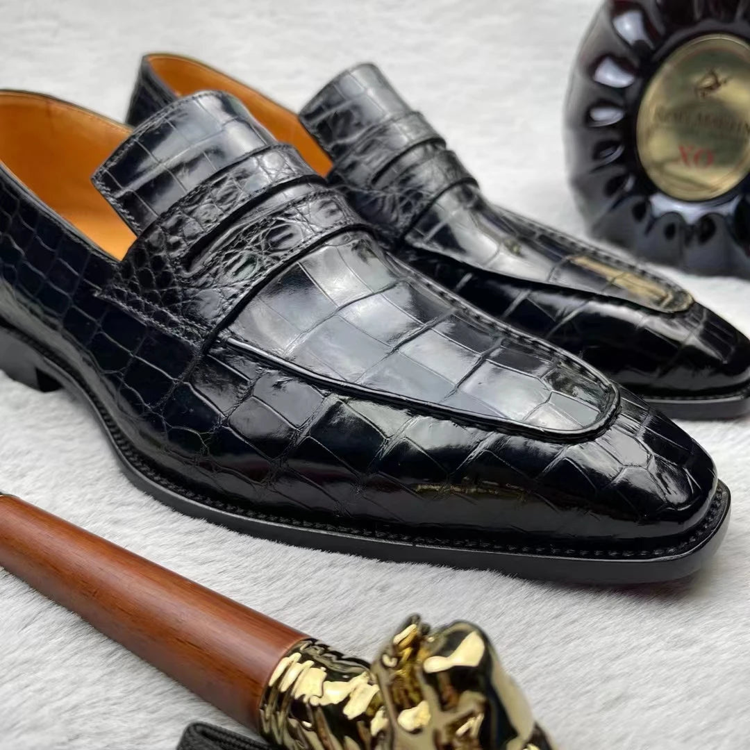 Luxury Genuine Leather Business Loafers Alligator Skin Formal Shoes Men Fiddle Waist Casual Custom Goodyear Party Men's Shoes