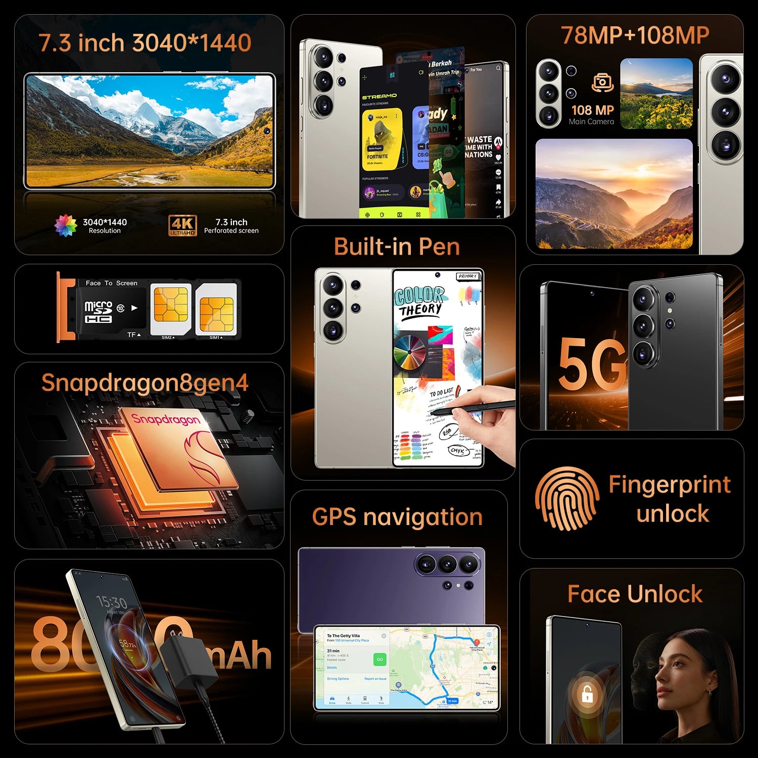Tidesmit S26 Ultra 5G smartphone with 22GB RAM 2TB storage 108MP camera and 144Hz display in sleek modern design