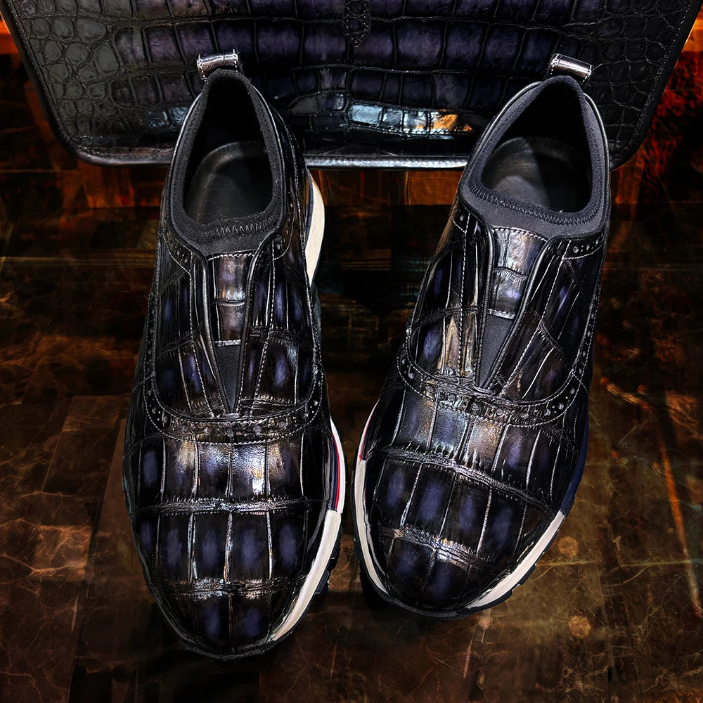 Genuine Crocodile Leather Shoes Men Fashion Sneakers Rubber Sole Sport Shoes Men Luxury Exquisite Casual Sport Men Shoes