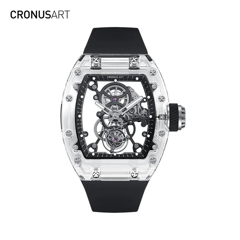 CRONUSART Luxury Fashion Tourbillon Watch Transparent Luxury Encased Sapphire 20mm Limited Edition Pointer Power Reserve