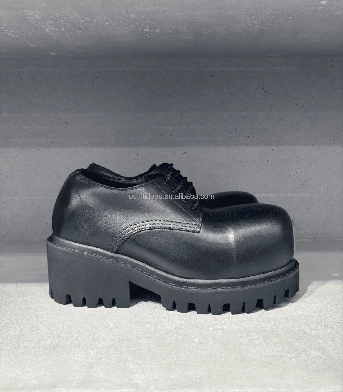 Extra Round Toe Lace-up Metal Logo Winter Dress Shoes Luxury Unisex Calf Leather Men Alaska Boots Men Stomper Chunky Derby Shoes
