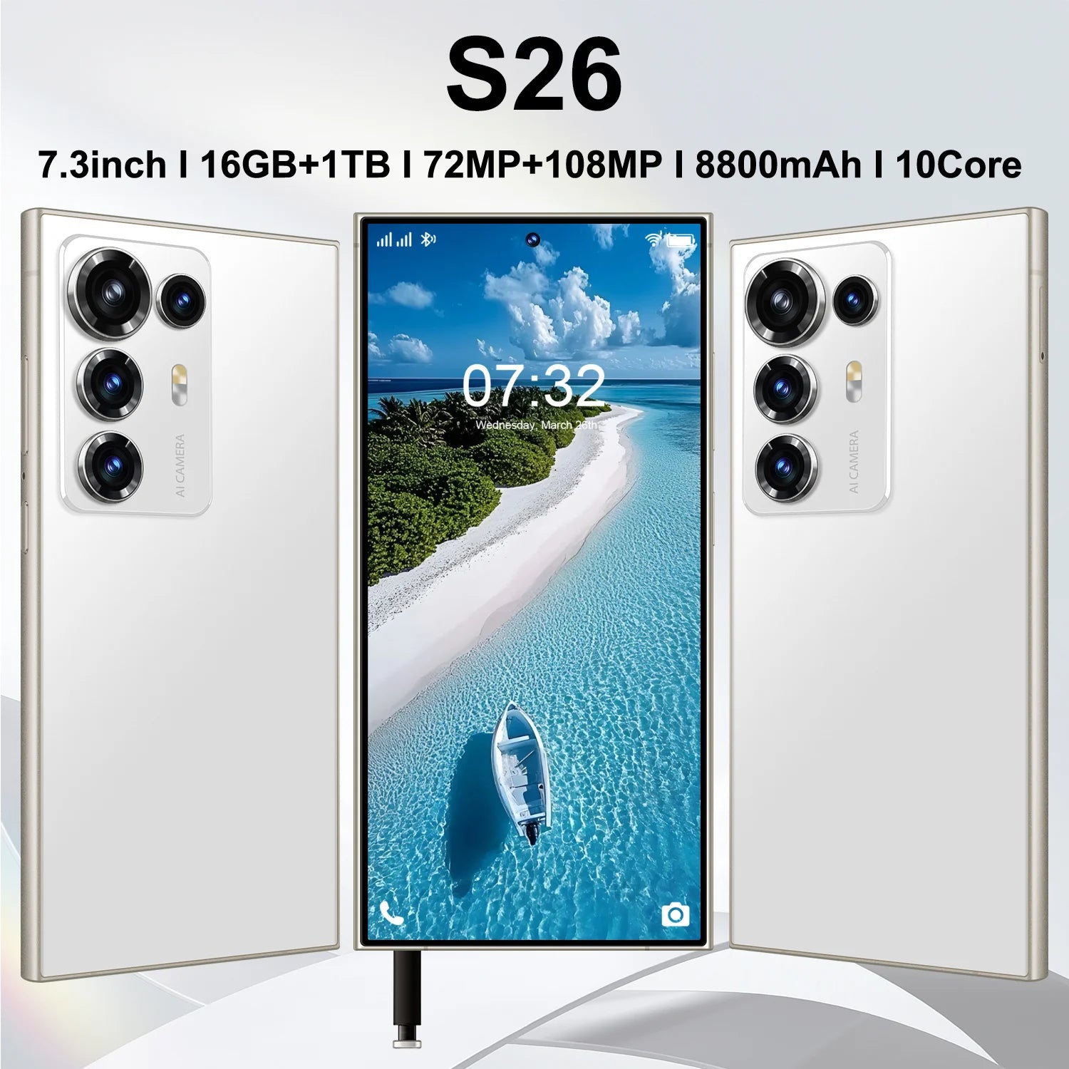 Wholesale S26 Ultra smartphone with 108MP camera and long battery life, unlocked 2026 trending mobile device