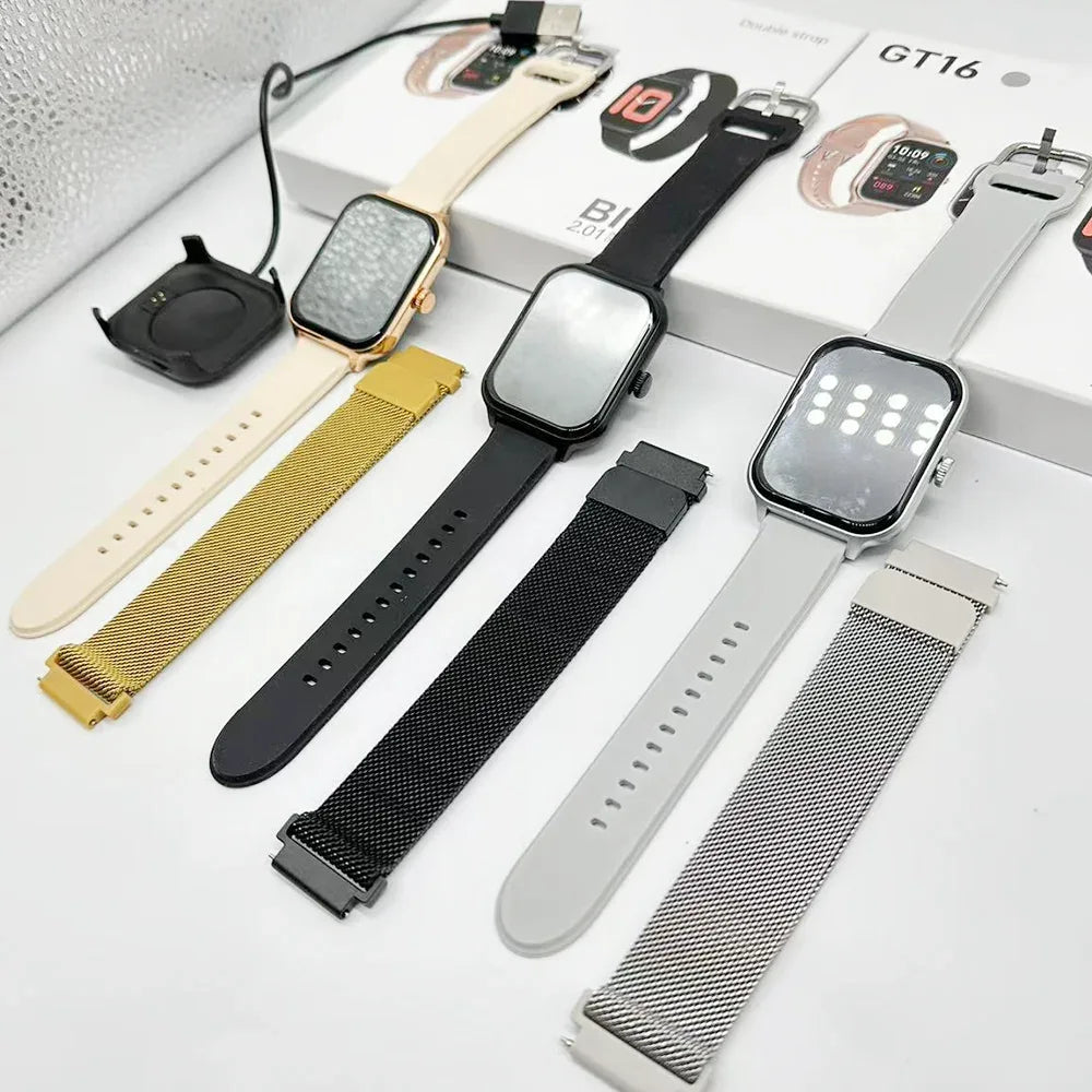 Montre Intelligente Smart Watch GT16 Set with Double Straps BT Call Sante Des Cardiofrequencemetre Fitness Tracker Montres - Tidesmit