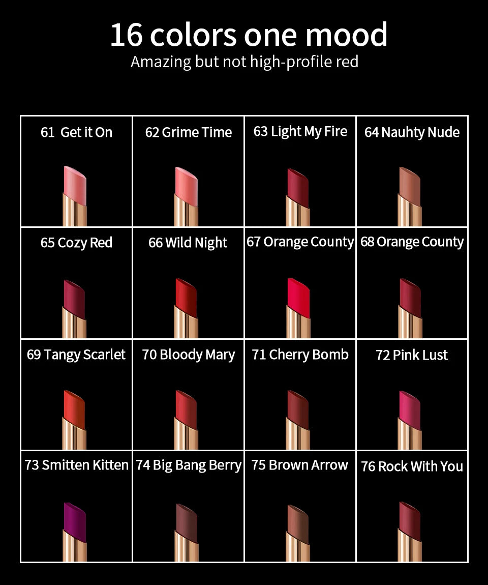 CHARMACY 16-color velvet matte lipstick set, featuring long-lasting waterproof shades in a sleek gold tube design.
