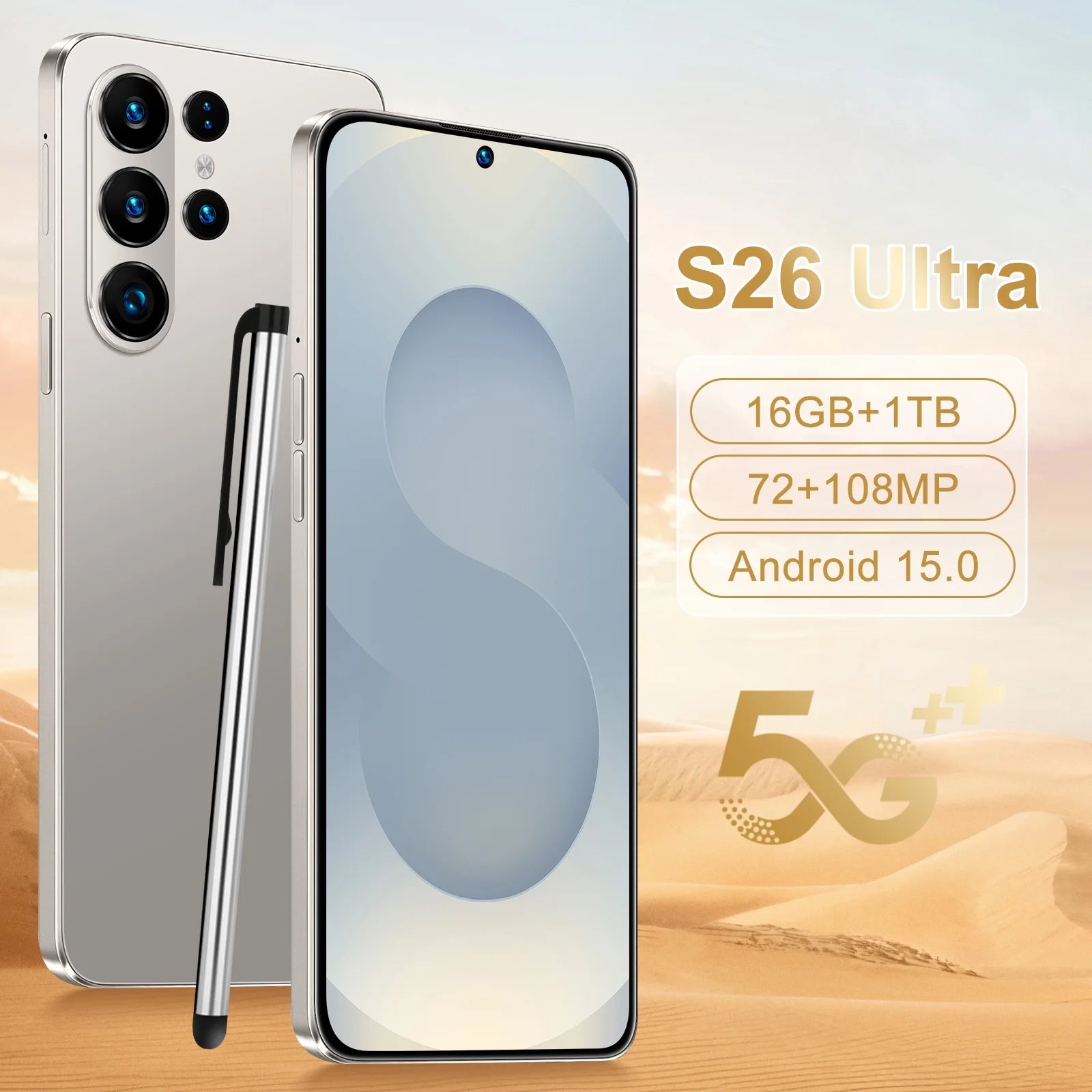 S26 Ultra 5G Smartphone 1TB 16GB RAM 7.3 Inch Display Gray 16g 1TB Tidesmit