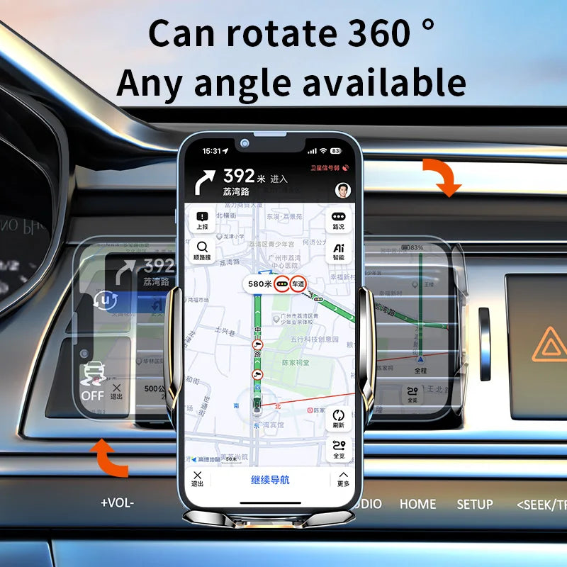 15W Car Wireless Charger Magnetic Fast Charging Station Air Vent Touch Button Car Cell Phone Holder 360Rotation Tidesmit