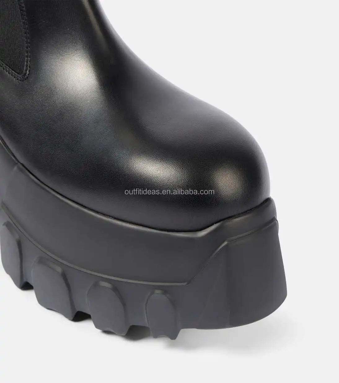 Round Toe Calf Leather Original Women Men Platform Dress Shoes Elasticated Panelled Boots Mega Tractor Leather Men Chelsea Boots