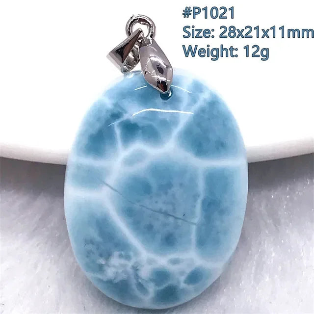 Natural Blue Larimar Trendy Necklace Pendant Women Men Gift Beads 925 Sterling Silver Dominica Water Drop Crystal Stone Jewelry
