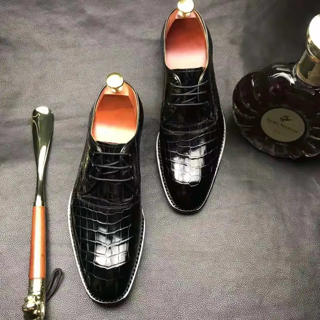 Goodyear Luxury Crocodile Leather Wedding Shoes Men Alligator Party Official Mens Shoes High Quality Classic Men's Dress Shoes