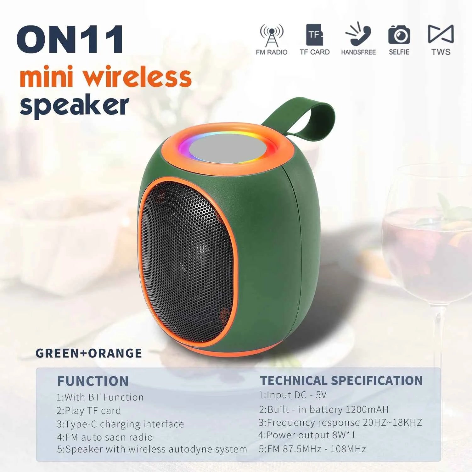 Bluetooth Speaker Party Speaker for Outdoor Green Metal My Store