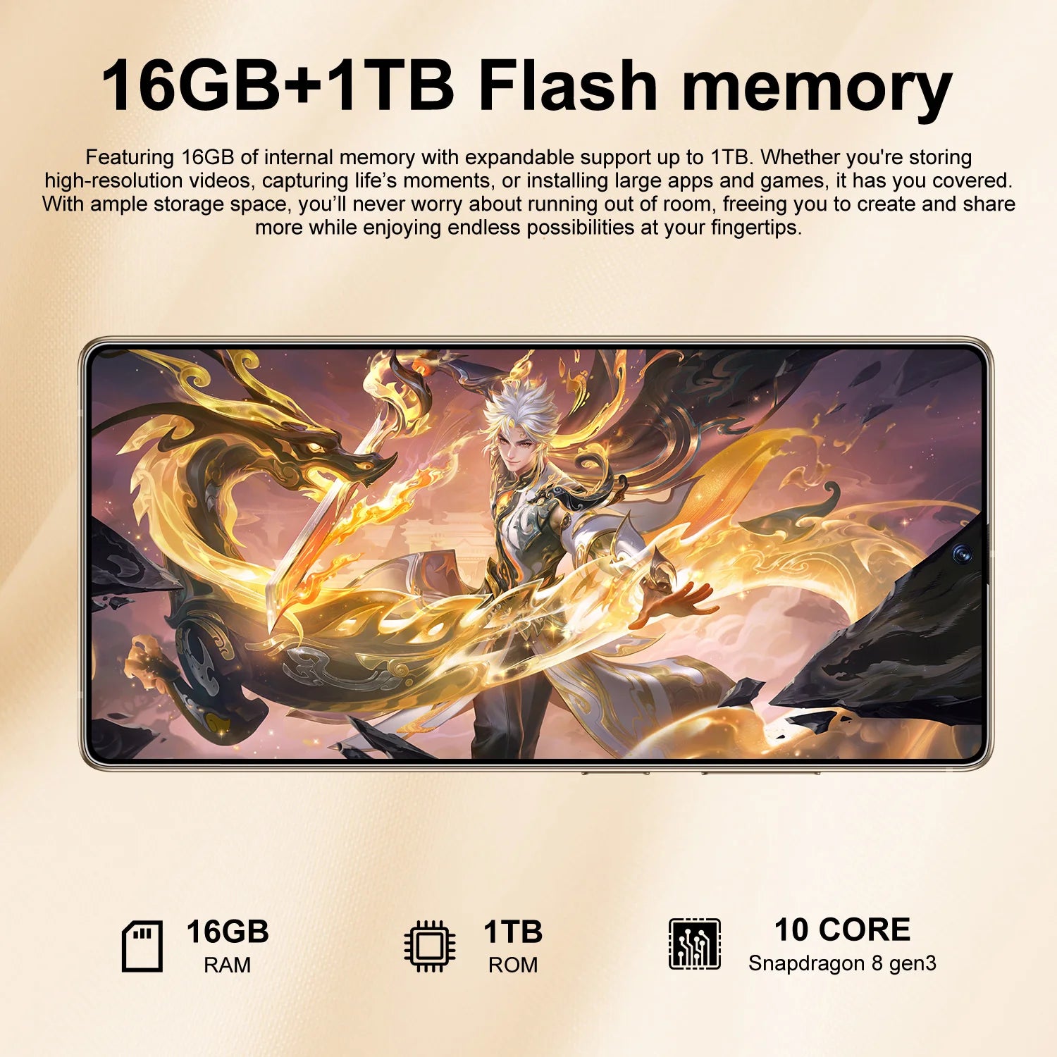 Tidesmit S26 Ultra 5G smartphone with 7.3-inch HD display, 16GB RAM, 1TB storage and dual high-res cameras.