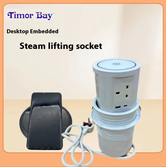 Pneumatic Lifting Desktop Socket with 5 EU UK AC Outlets Wireless Charging USB Charging Hidden Desk Top Socket Tidesmit