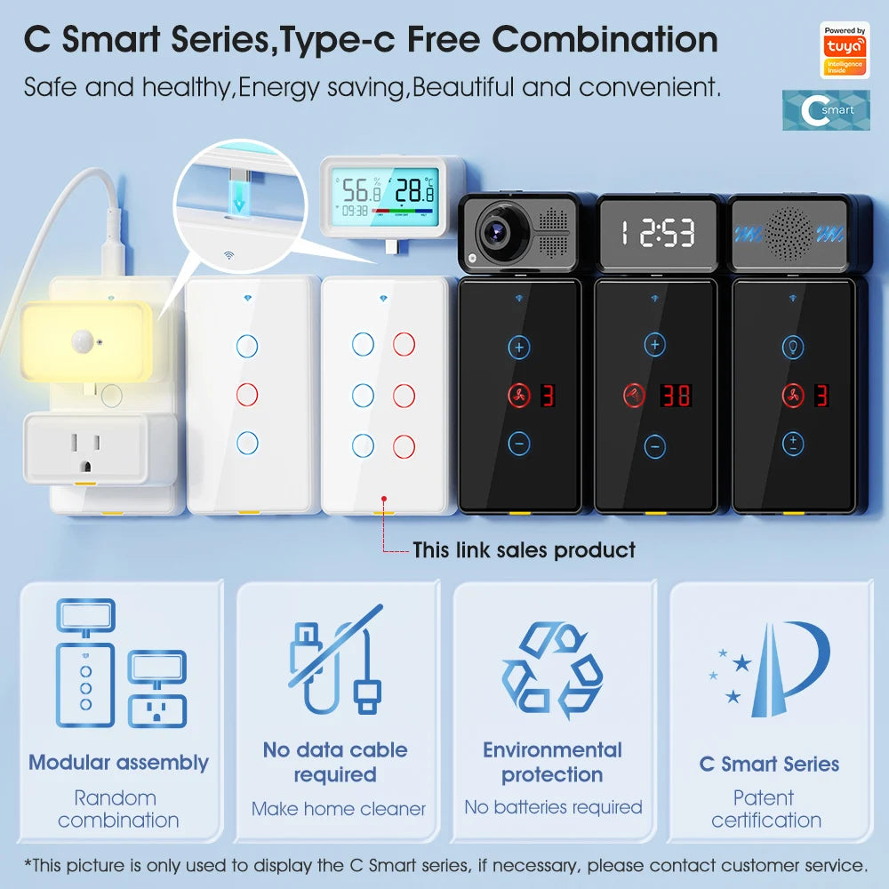 Smatrul Type C Wireless WiFi RF433 Smart Home Wall Switch with Alexa Google Home Timing Voice App Tuya Max Current 10A US Tidesmit