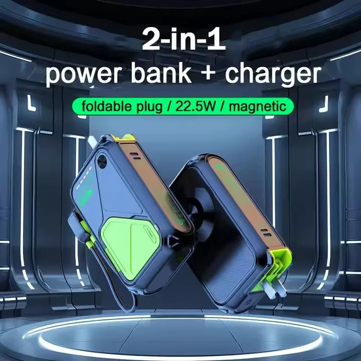 Power bank charger-Magnetic Portable 4 in 1 10000mAh Power Bank Wireless Charger PD 15W 22.5W Multifunction Fast Charge Built-in Cable AC Adapter Tidesmit