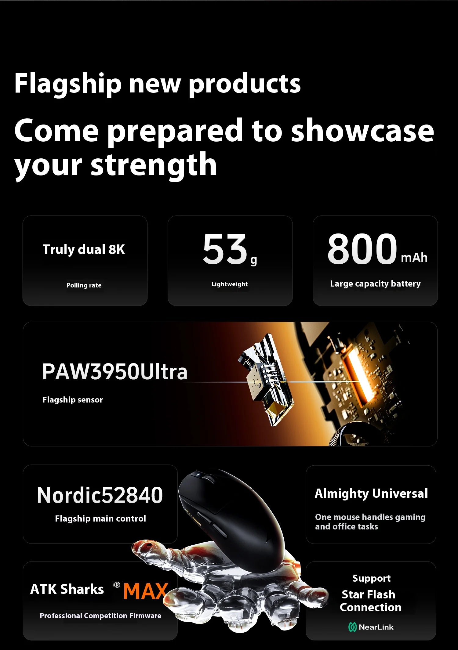 ATK A9 PLUS ULTRA Series Mouse Dual 8K Wireless Mouse Bluetooth Lightweight PAW3950 Ultra Nordic52840 E-sports Mice Gift