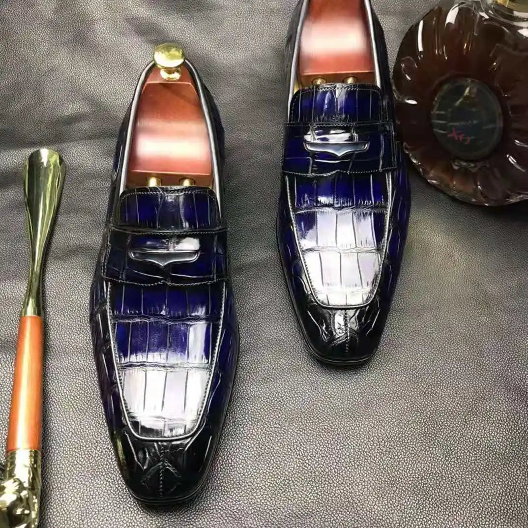 Goodyear Welt Luxury Penny Loafer Shoes for Men Genuine Alligator Leather Formal Shoes Man Office Crocodile Skin Dress Men Shoes