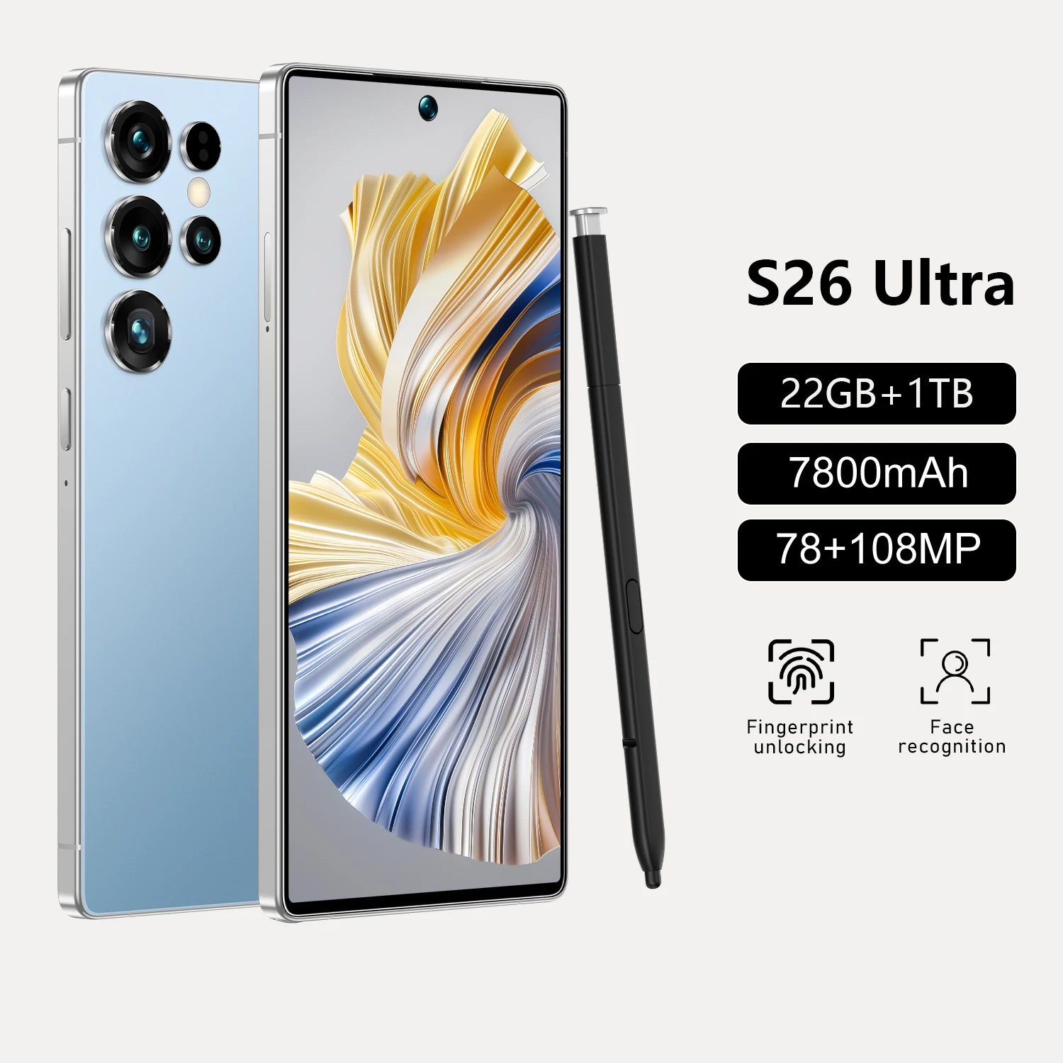Tidesmit 5G Smartphone, 1TB Storage, 22GB RAM, AMOLED Display - Black Blue 22GB 1TB Tidesmit