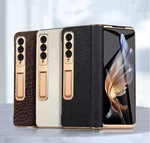 For Samsung Galaxy ZFold 6 Z Fold 5 Crocodile Genuine Leather Electroplated Hinge Full Protective Case Tempered Screen Protector Tidesmit