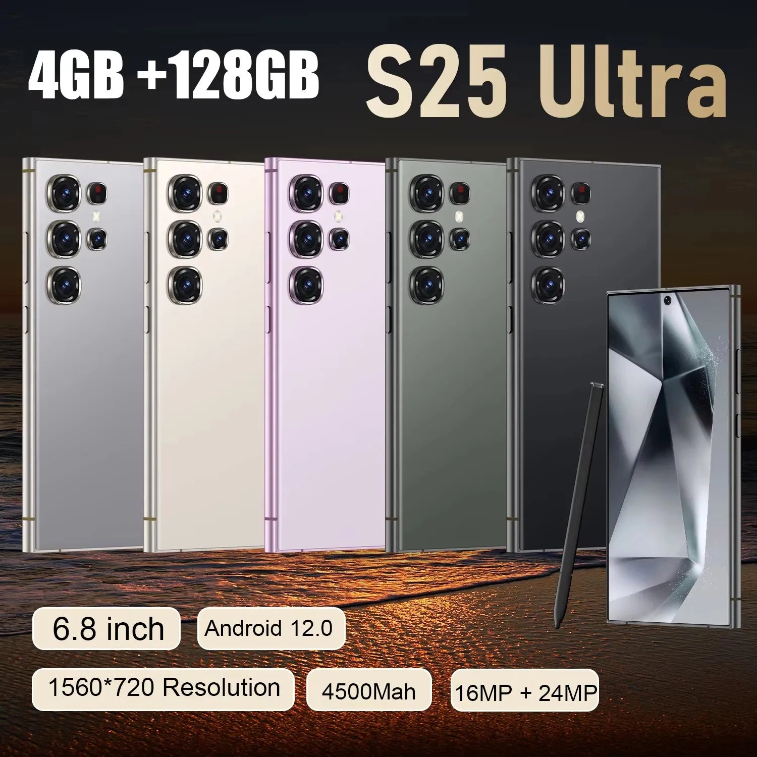 Tidesmit S25U smartphone side profile showing slim design and high-quality display and camera lens detail.