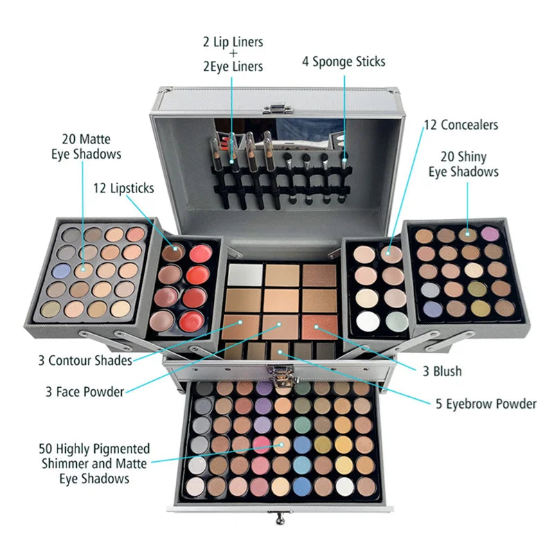 Wholesale Professional 132 Color Eyeshadow Makeup Gift Set Lipstick Contour Brushes & Foundation Glitter All in One Makeup Kits ALIBABA Tidesmit