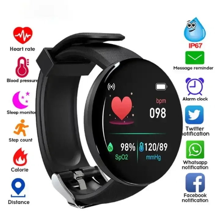 D18 Reloj Smart Watches Waterproof Fitness Tracker D18 Bands Bracelet Smartwatch for Kids Girls Boys Men Women Ladies 2024 - Tidesmit
