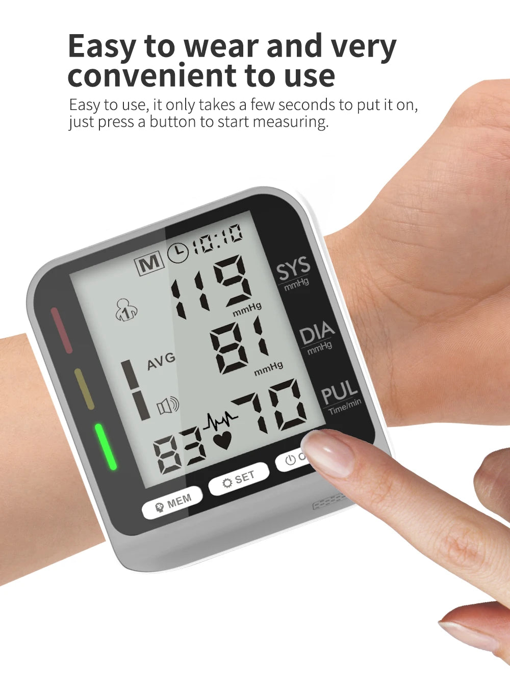 Kiuzou Wrist Blood Pressure Monitor Tonometer Tensiometer Automatic Digital Pulsometer Sphygmomanometer Health Monitor