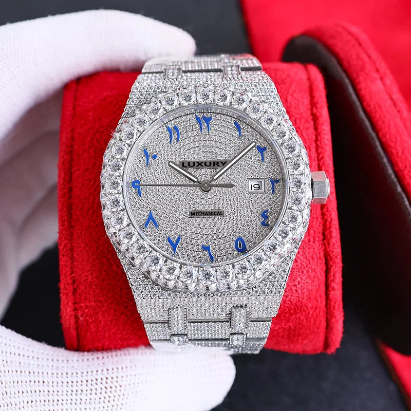 Wholesale Customized High Quality Iced Out Men's Mechanical Diver Watch Water Resistant with Moissanite & Diamond Tester