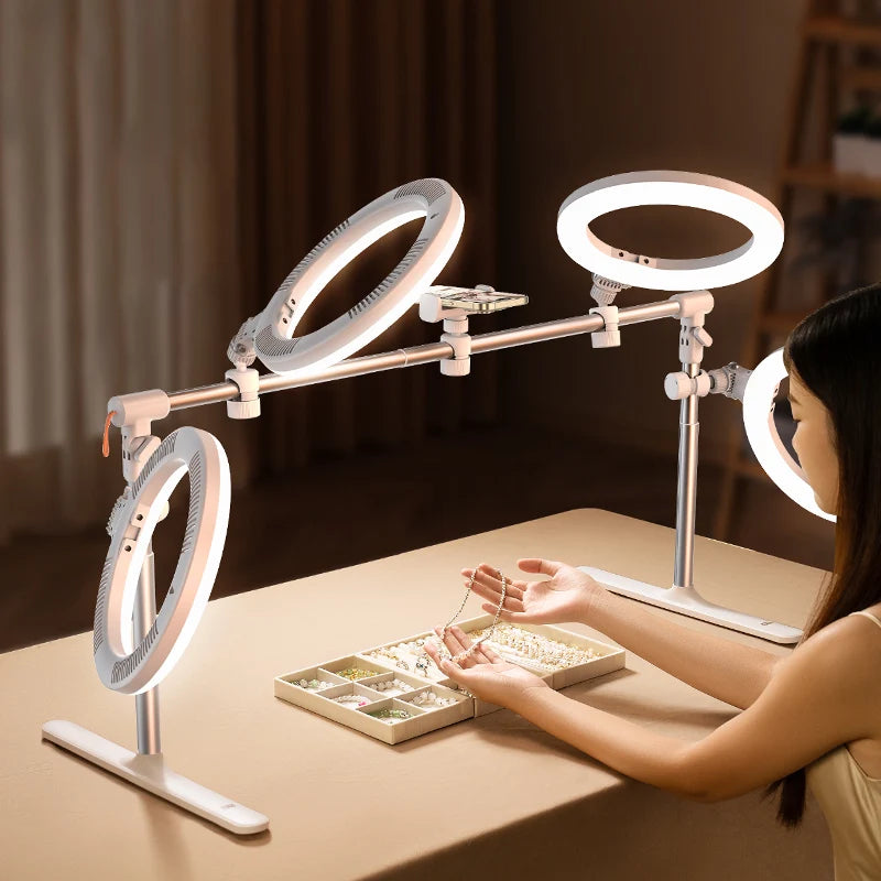 Jopree F5 Live Makeup Flexible Mmulti-Functional Selfie Led Ring Light With Phone Holder Overhead Bracket Set With Soft Light Tidesmit