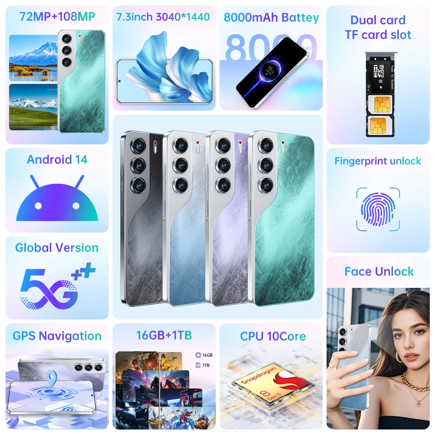 High Quality Camon 40 Pro Original 16GB +1TB Mobile Phone 6800Mah Android 14 Large HD Gaming Custom Global 5G Smartphones Tidesmit