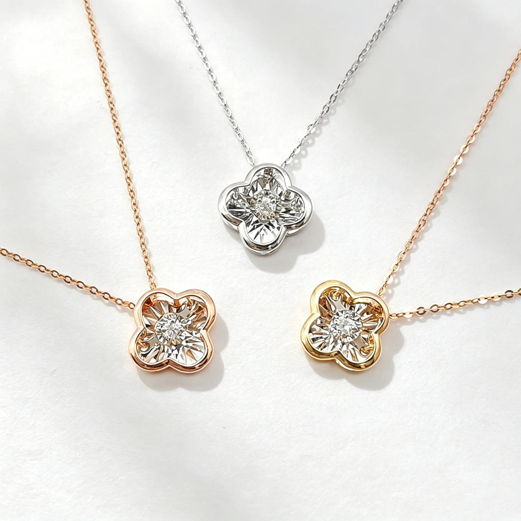 Newest 18K Solid Gold Four Leaf Clover Dancing Diamond Pendant Necklace Trendy Women Jewelry Wholesale Drop Shipping