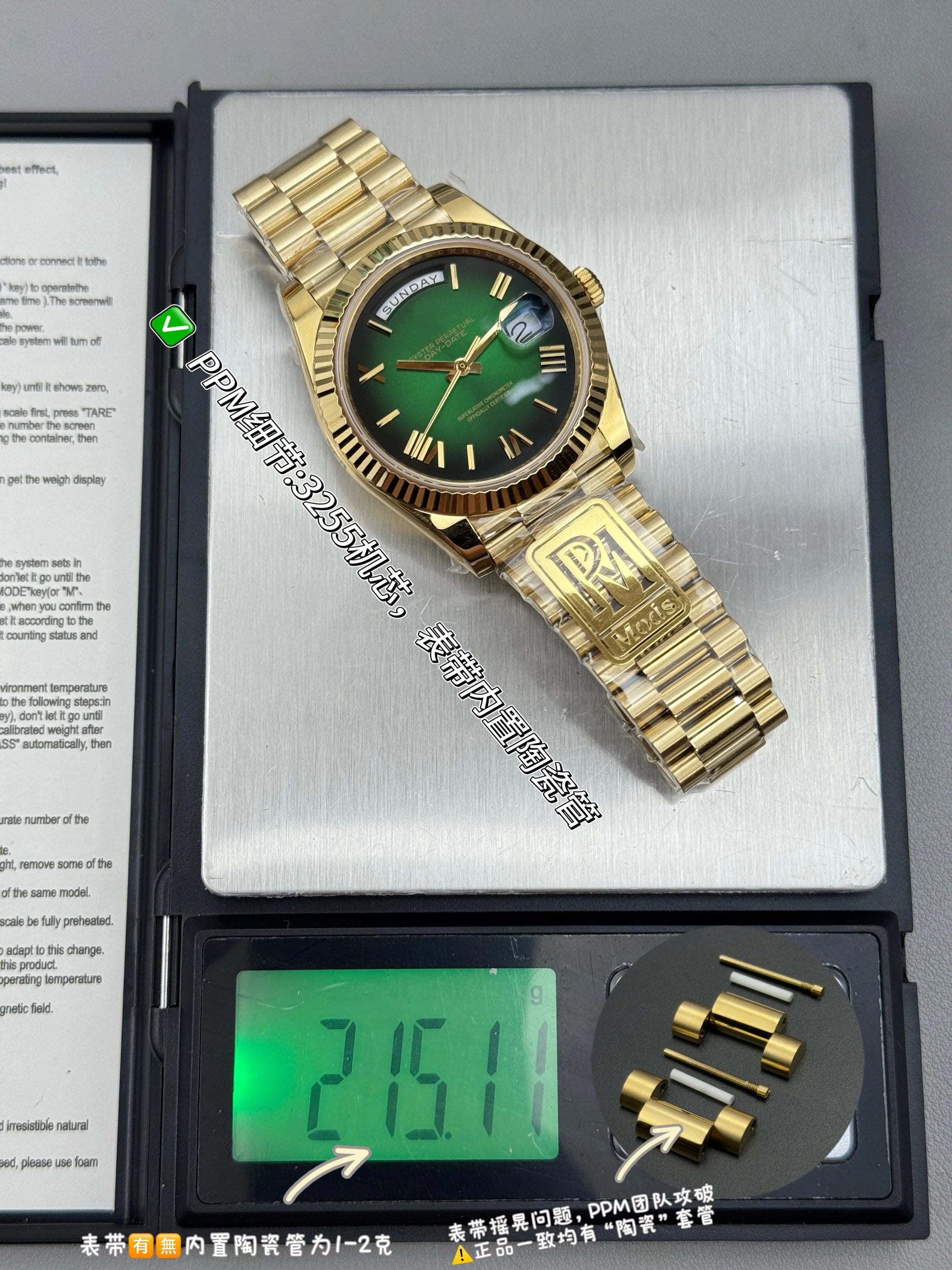 Super Quality Waterproof Mechanical Watch 41mm PPM Factory 904L Steel 3255 Movement 228238 Weighted 208g Green Watch President