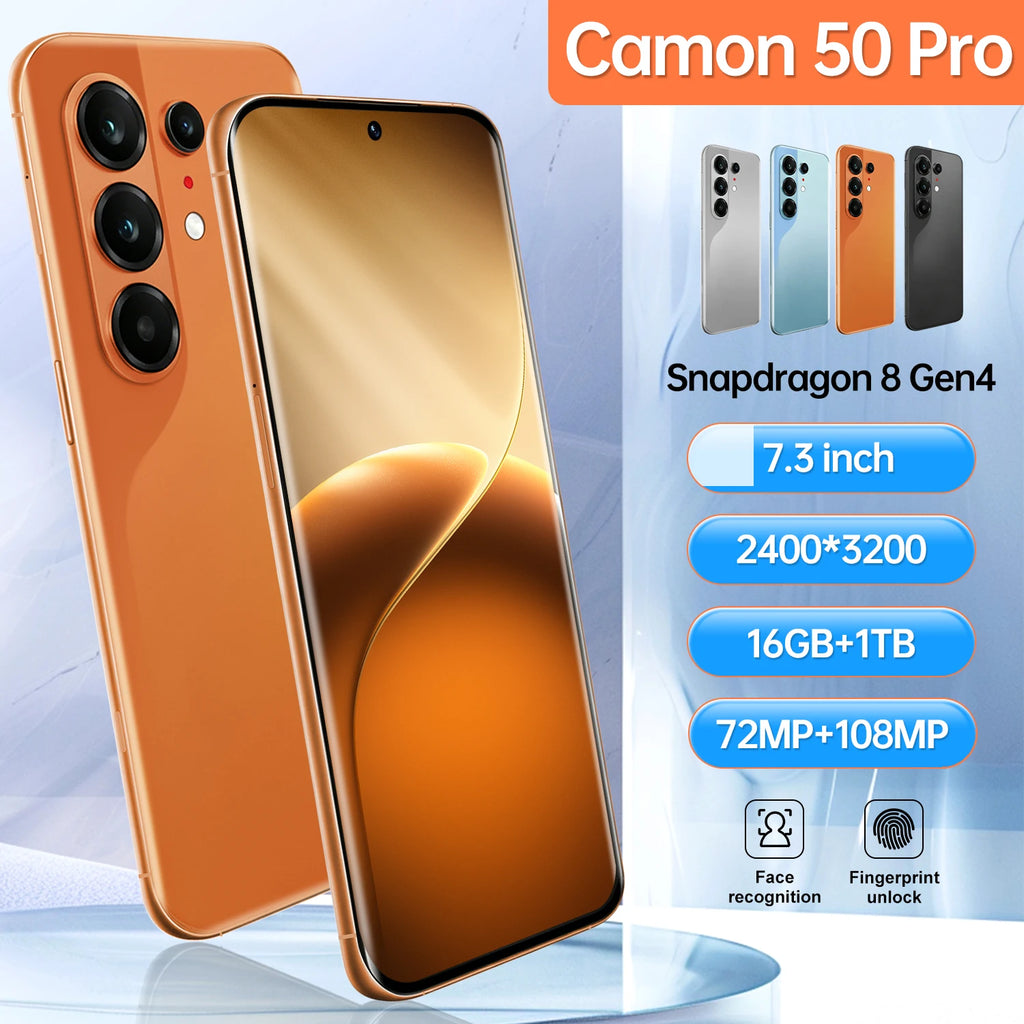 Camon 50 Pro 5G gaming smartphone with 7.3-inch micro curved screen, 16GB RAM and 1TB storage, dual SIM view